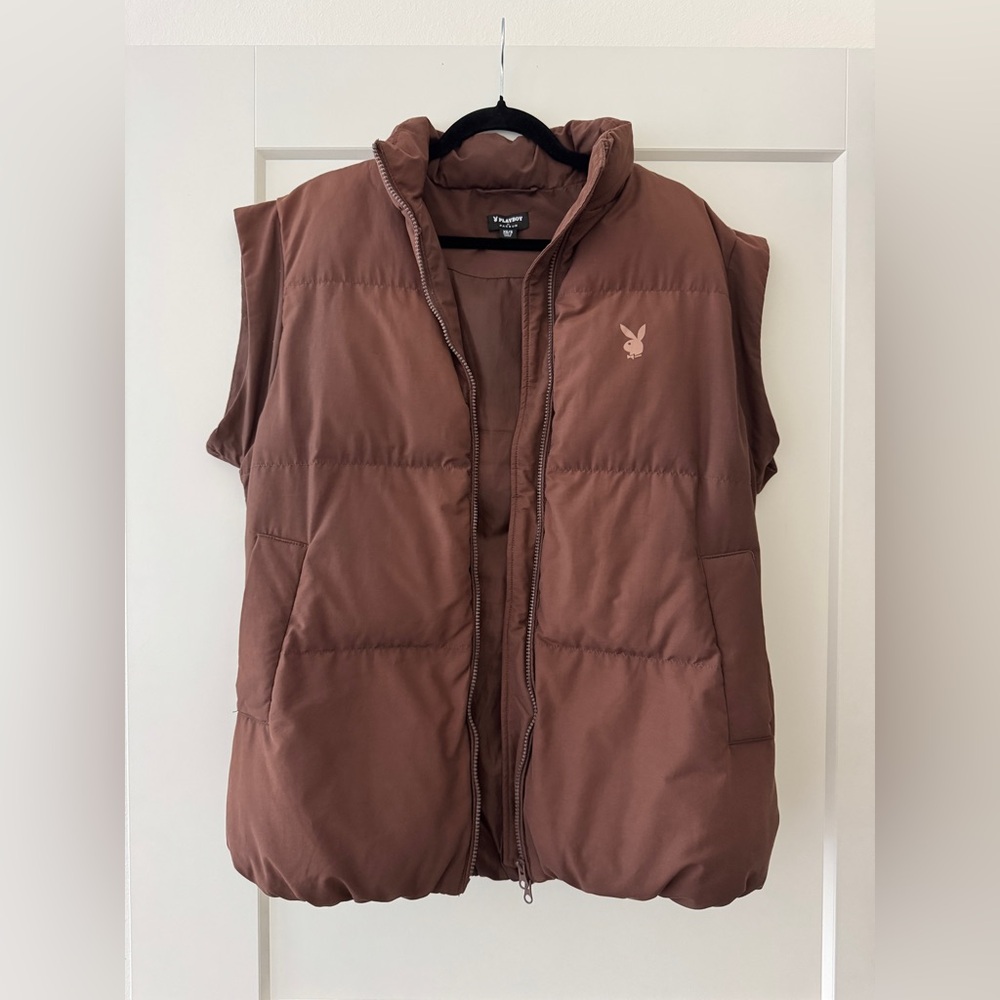 Playboy Brown Unisex Oversized Puffer Vest